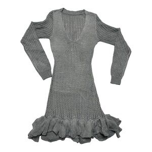 Gray Knit Dress with‎ Ruffle Hem
